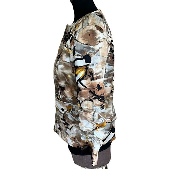 Coldwater Creek Women’s Brown Floral Zip Jacket Size 8 Ruched 3/4 Sleeves - Picture 13 of 16